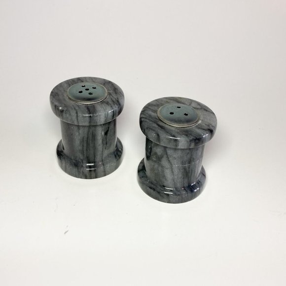 Small Gray Marble Thread Spool Salt and Pepper Shakers - Picture 3 of 3